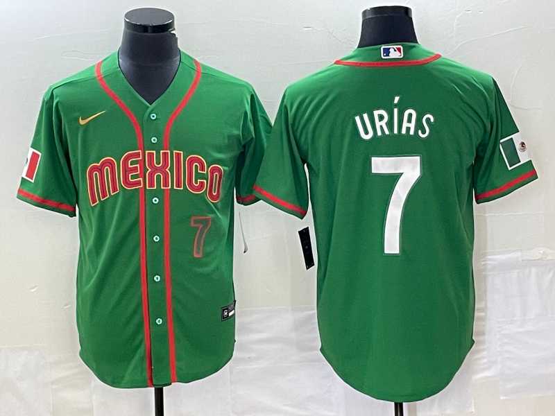 Men’s Mexico Baseball #7 Julio Urias Number 2023 Green World Classic Stitched Jersey3