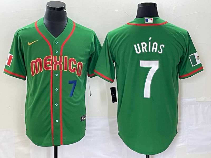 Men’s Mexico Baseball #7 Julio Urias Number 2023 Green World Classic Stitched Jersey4