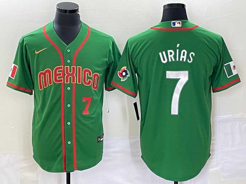 Men’s Mexico Baseball #7 Julio Urias Number 2023 Green World Classic Stitched Jersey5