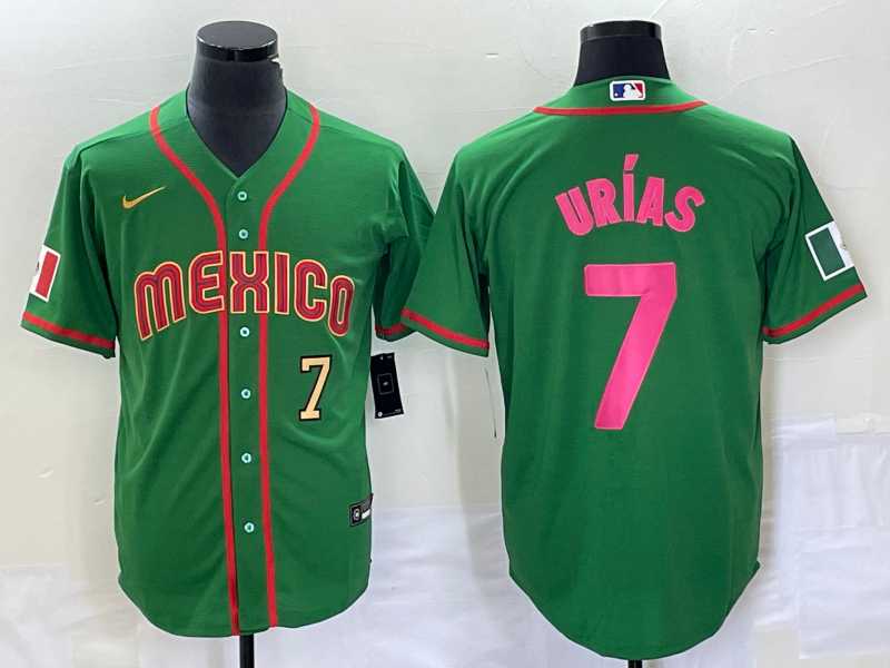 Men’s Mexico Baseball #7 Julio Urias Number 2023 Green World Classic Stitched Jersey6