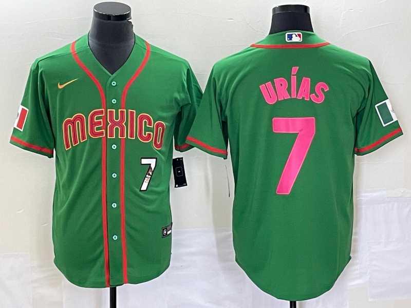 Men’s Mexico Baseball #7 Julio Urias Number 2023 Green World Classic Stitched Jersey7