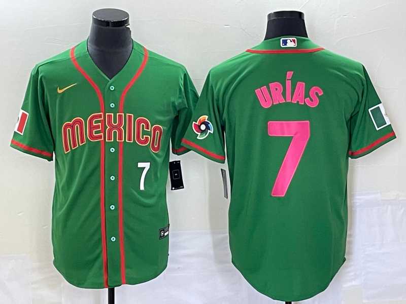 Men’s Mexico Baseball #7 Julio Urias Number 2023 Green World Classic Stitched Jersey8