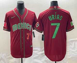 Men’s Mexico Baseball #7 Julio Urias Number 2023 Red Green World Baseball Classic Stitched Jersey