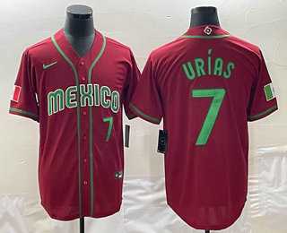 Men’s Mexico Baseball #7 Julio Urias Number 2023 Red Green World Baseball Classic Stitched Jerseys