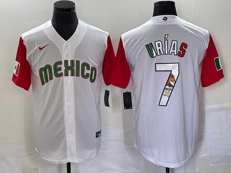 Men’s Mexico Baseball #7 Julio Urias Number 2023 White Red World Classic Stitched Jersey 14