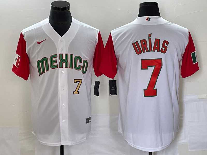 Men’s Mexico Baseball #7 Julio Urias Number 2023 White Red World Classic Stitched Jersey 18