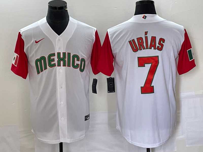 Men’s Mexico Baseball #7 Julio Urias Number 2023 White Red World Classic Stitched Jersey 22