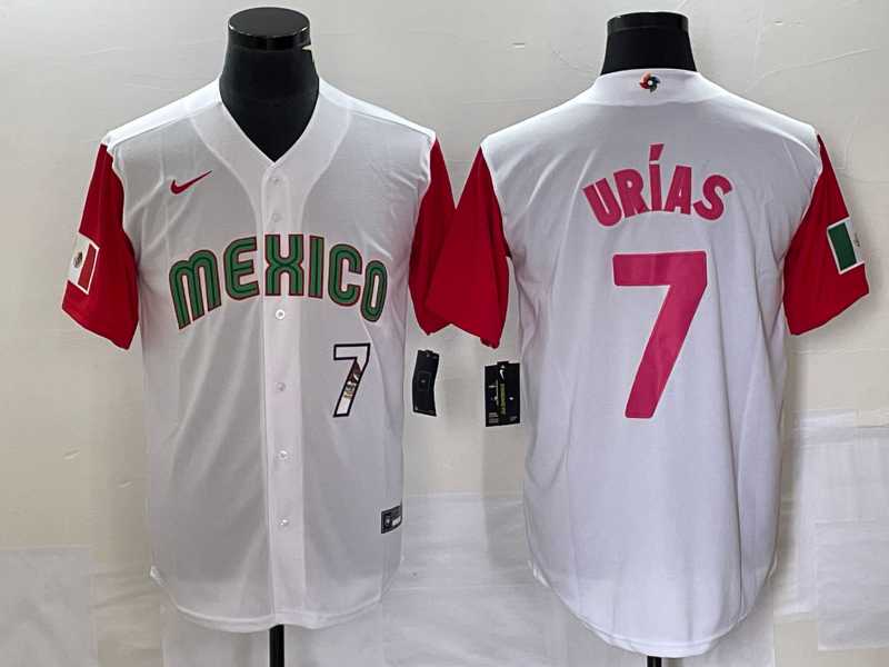 Men’s Mexico Baseball #7 Julio Urias Number 2023 White Red World Classic Stitched Jersey 29
