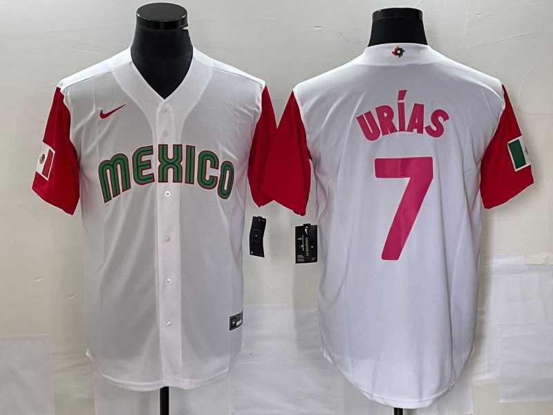 Men’s Mexico Baseball #7 Julio Urias Number 2023 White Red World Classic Stitched Jersey 30