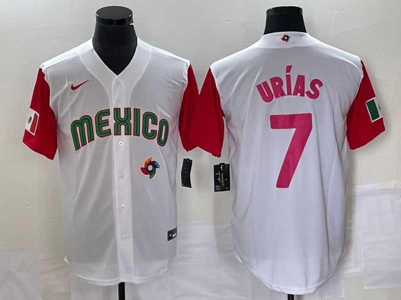 Men’s Mexico Baseball #7 Julio Urias Number 2023 White Red World Classic Stitched Jersey 31