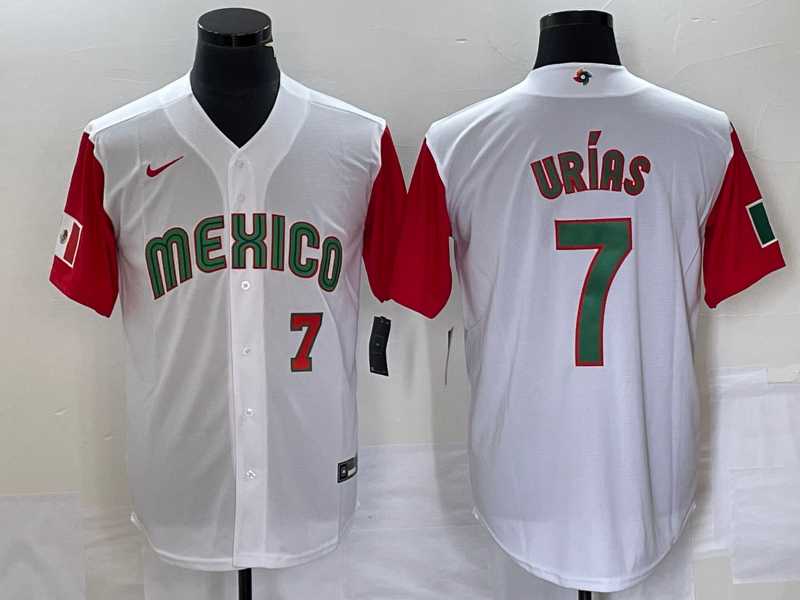 Men’s Mexico Baseball #7 Julio Urias Number 2023 White Red World Classic Stitched Jersey 51