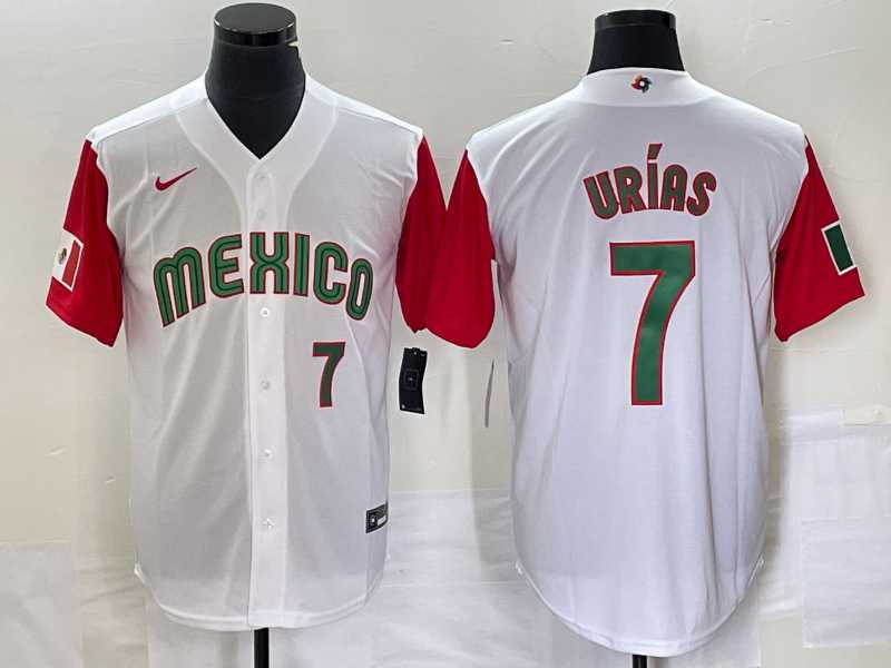 Men’s Mexico Baseball #7 Julio Urias Number 2023 White Red World Classic Stitched Jersey 55