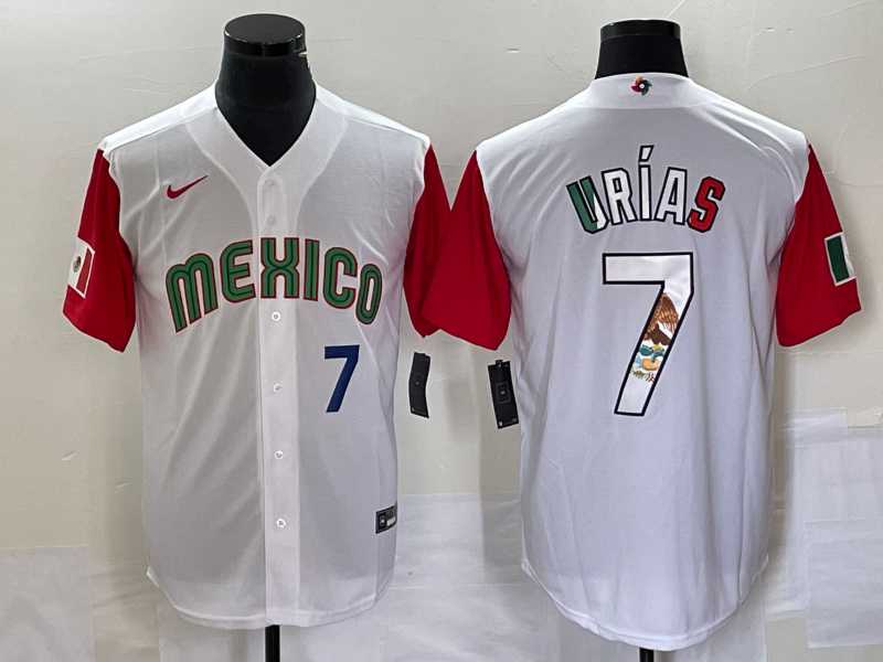 Men’s Mexico Baseball #7 Julio Urias Number 2023 White Red World Classic Stitched Jersey12