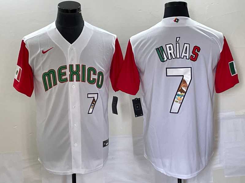 Men’s Mexico Baseball #7 Julio Urias Number 2023 White Red World Classic Stitched Jersey13