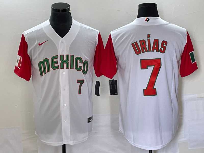 Men’s Mexico Baseball #7 Julio Urias Number 2023 White Red World Classic Stitched Jersey21