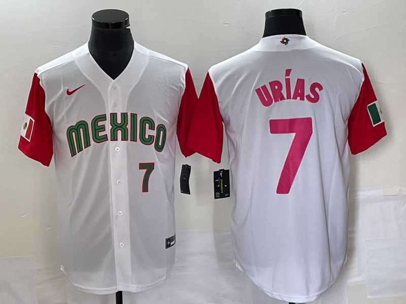 Men’s Mexico Baseball #7 Julio Urias Number 2023 White Red World Classic Stitched Jersey24