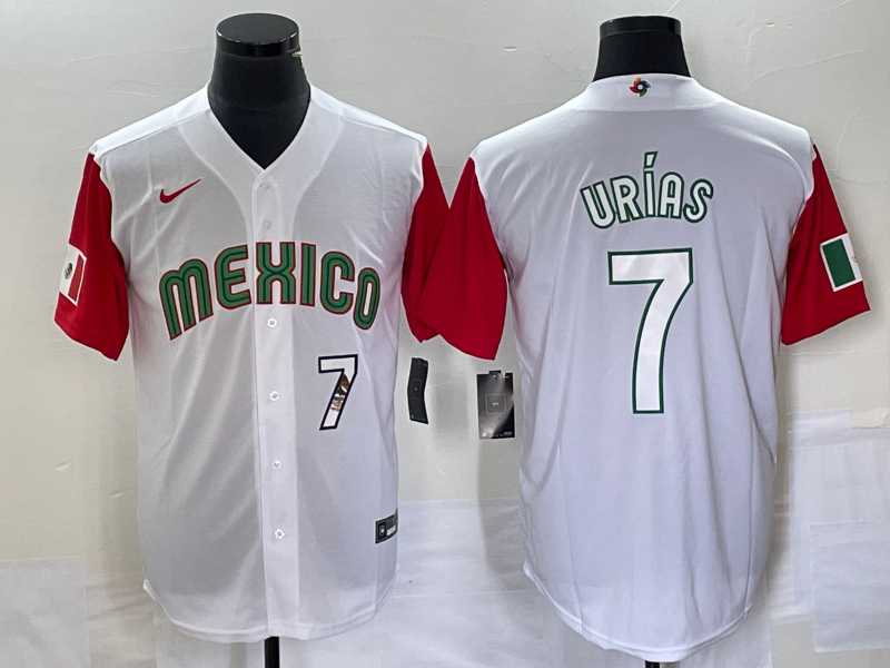 Men’s Mexico Baseball #7 Julio Urias Number 2023 White Red World Classic Stitched Jersey32
