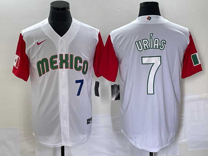 Men’s Mexico Baseball #7 Julio Urias Number 2023 White Red World Classic Stitched Jersey33