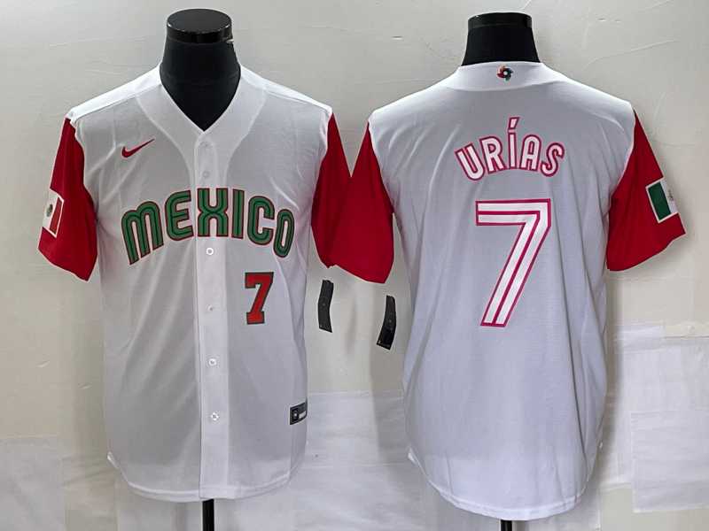 Men’s Mexico Baseball #7 Julio Urias Number 2023 White Red World Classic Stitched Jersey42