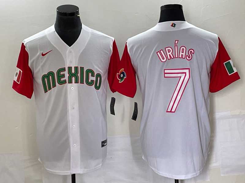Men’s Mexico Baseball #7 Julio Urias Number 2023 White Red World Classic Stitched Jersey46