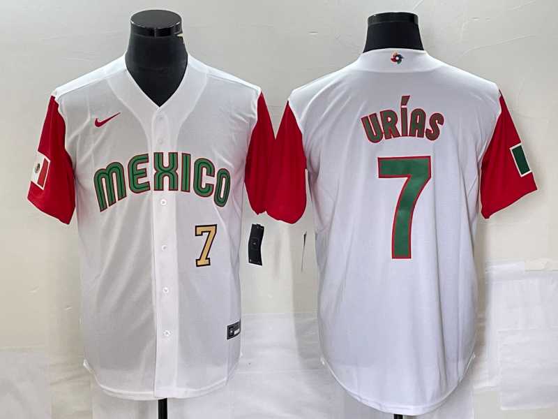 Men’s Mexico Baseball #7 Julio Urias Number 2023 White Red World Classic Stitched Jersey50