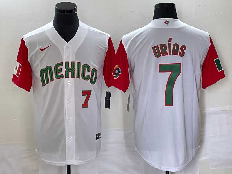 Men’s Mexico Baseball #7 Julio Urias Number 2023 White Red World Classic Stitched Jersey52