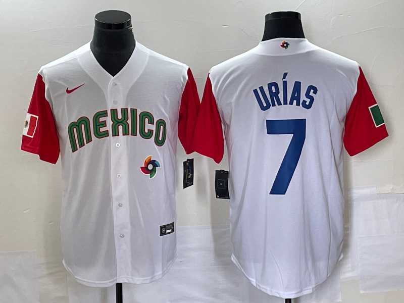 Men’s Mexico Baseball #7 Julio Urias Number 2023 White Red World Classic Stitched Jersey7