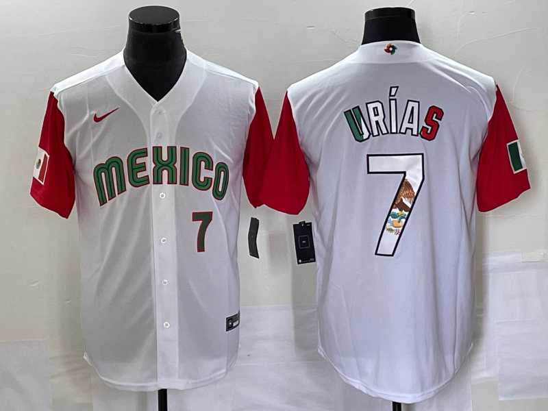 Men’s Mexico Baseball #7 Julio Urias Number 2023 White Red World Classic Stitched Jersey8