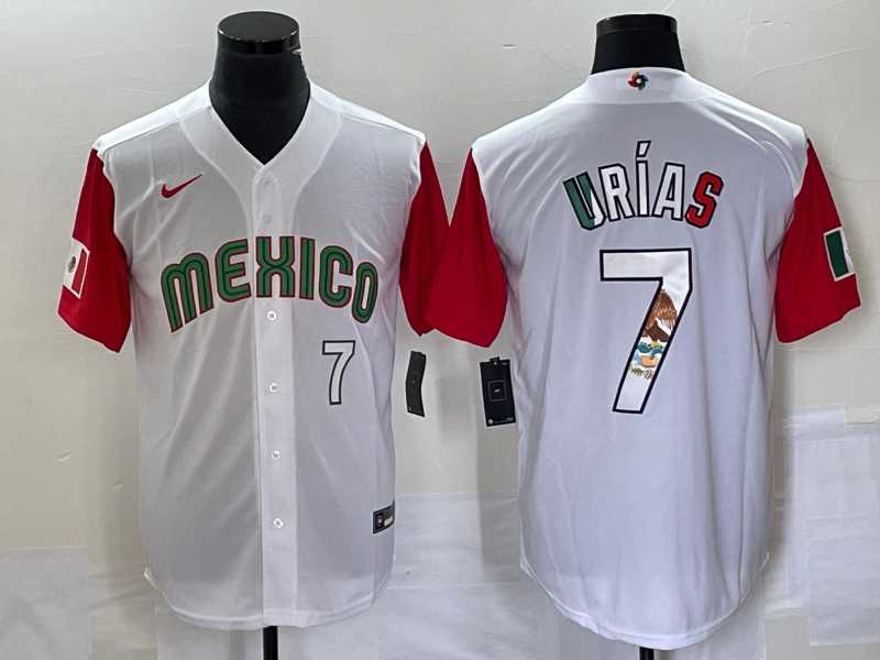 Men’s Mexico Baseball #7 Julio Urias Number 2023 White Red World Classic Stitched Jersey9