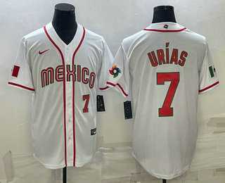 Men’s Mexico Baseball #7 Julio Urias Number 2023 White World Baseball Classic Stitched Jersey2