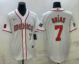 Men’s Mexico Baseball #7 Julio Urias Number 2023 White World Baseball Classic Stitched Jersey3