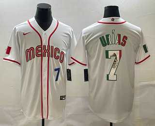 Men’s Mexico Baseball #7 Julio Urias Number 2023 White World Baseball Classic Stitched Jersey4