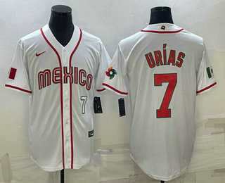 Men’s Mexico Baseball #7 Julio Urias Number 2023 White World Baseball Classic Stitched Jerseys