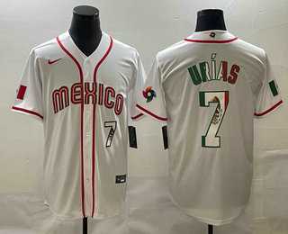 Men’s Mexico Baseball #7 Julio Urias Number 2023 White World Baseball Classic Stitched Jerseys1