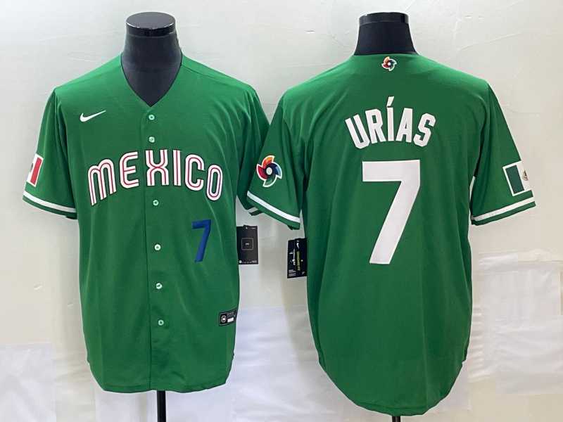Men’s Mexico Baseball #7 Julio Urias Number Green 2023 World Baseball Classic Stitched Jersey (2)