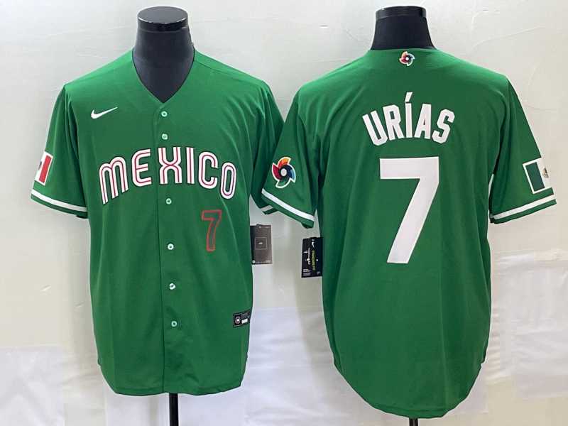 Men’s Mexico Baseball #7 Julio Urias Number Green 2023 World Baseball Classic Stitched Jersey 2