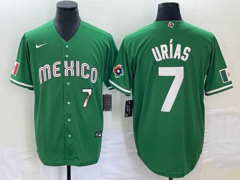 Men’s Mexico Baseball #7 Julio Urias Number Green 2023 World Baseball Classic Stitched Jersey4