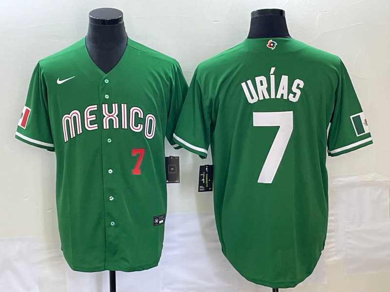 Men’s Mexico Baseball #7 Julio Urias Number Green 2023 World Baseball Classic Stitched Jerseys