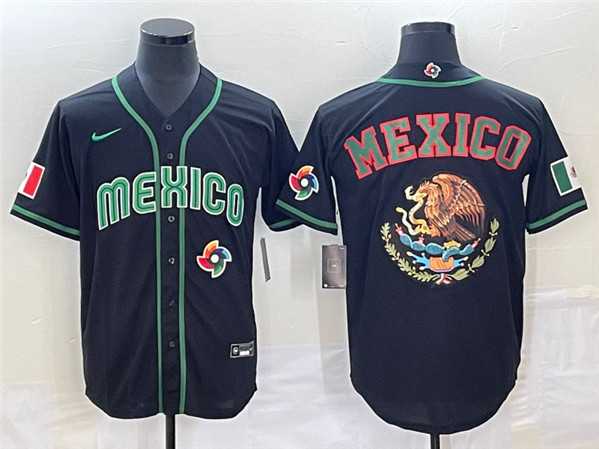 Men’s Mexico Baseball 2023 Black Team Big Logo World Baseball Classic Stitched Jersey
