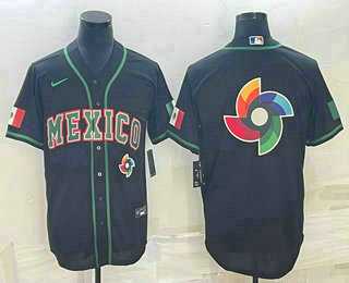 Men’s Mexico Baseball 2023 Black World Big Logo Classic Stitched Jersey