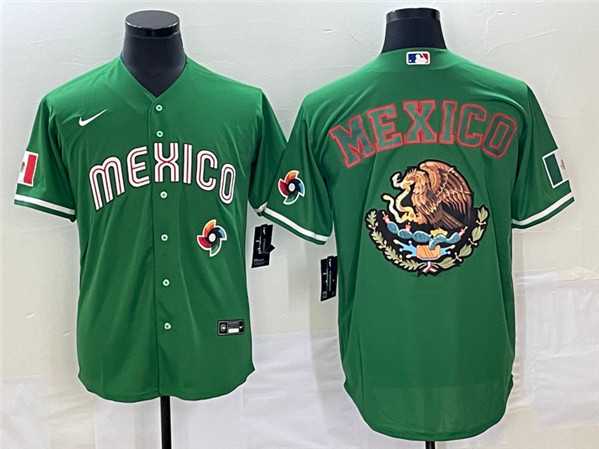 Men’s Mexico Baseball 2023 Green Team Big Logo World Baseball Classic Stitched Jersey
