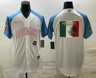 Men’s Mexico Big Logo 2023 White Blue World Classic Stitched Jersey