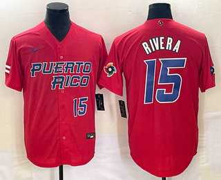 Men’s Puerto Rico #15 Emmanuel Rivera Number 2023 Red World Classic With Patch Stitched Jersey