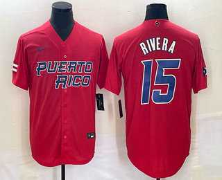 Men’s Puerto Rico Baseball #15 Emmanuel Rivera 2023 Red World Classic With Patch Stitched Jersey