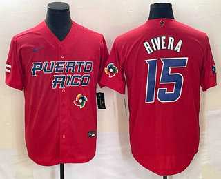 Men’s Puerto Rico Baseball #15 Emmanuel Rivera 2023 Red World Classic With Patch Stitched Jerseys