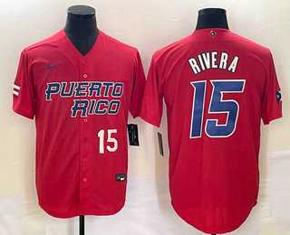 Men’s Puerto Rico Baseball #15 Emmanuel Rivera Number 2023 Red World Classic With Patch Stitched Jersey