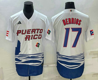 Men’s Puerto Rico Baseball #17 Jose Berrios 2023 White World Baseball Classic Stitched Jersey