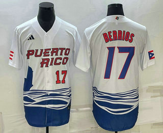 Men’s Puerto Rico Baseball #17 Jose Berrios Number 2023 White World Baseball Classic Stitched Jersey