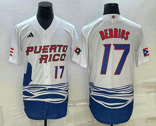 Men’s Puerto Rico Baseball #17 Jose Berrios Number 2023 White World Baseball Classic Stitched Jerseys