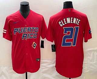 Men’s Puerto Rico Baseball #21 Roberto Clemente 2023 Red World Classic Stitched Jersey